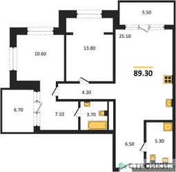Планировка двухкомнатной(квартира) площадью 89.3 квадратных метров в ЖК “ЖК МОНС”