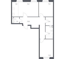 Планировка двухкомнатной(квартира) площадью 71 квадратных метров в ЖК “ЖК ЭкоБунино (Южное Бунино)”