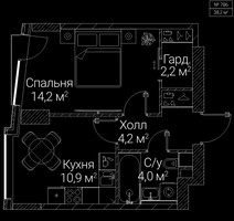 Планировка однокомнатной(квартира) площадью 35.5 квадратных метров в “ЖК СЕЗАР БУДУЩЕЕ”