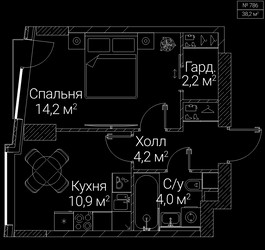Планировка однокомнатной(квартира) площадью 35.5 квадратных метров в ЖК “ЖК СЕЗАР БУДУЩЕЕ”