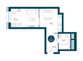 Планировка студии(квартира) площадью 31 квадратных метров в “ЖК РУСИЧ-Кантемировский”