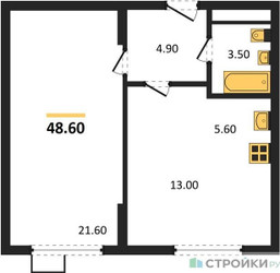 Планировка однокомнатной(квартира) площадью 47.7 квадратных метров в “ЖК Ново-Молоково”