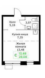 Планировка студии(квартира) площадью 29.08 квадратных метров в ЖК “ЖК КИТ 2”