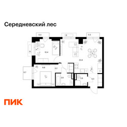 Планировка двухкомнатной(квартира) площадью 57.4 квадратных метров в ЖК “ЖК Середневский лес”