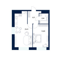 Планировка однокомнатной(апартаменты) площадью 50.9 квадратных метров в “МФК DIUS (Диус)”