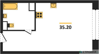 Планировка студии(квартира) площадью 35.2 квадратных метров в “ЖК Стремянный 2 (Амарант)”