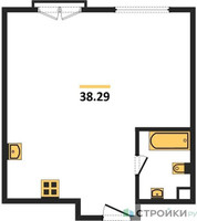 Планировка однокомнатной(квартира) площадью 38.29 квадратных метров в “ЖК Дом Достижение”