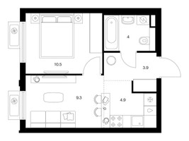 Планировка однокомнатной(квартира) площадью 32.6 квадратных метров в “ЖК Белая Дача парк”