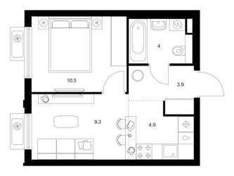 Планировка однокомнатной(квартира) площадью 32.6 квадратных метров в ЖК “ЖК Белая Дача парк”