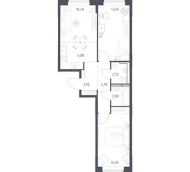 Планировка двухкомнатной(квартира) площадью 59.26 квадратных метров в ЖК “ЖК Богдановский Лес”