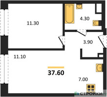 Планировка однокомнатной(квартира) площадью 37.6 квадратных метров в “Жилые кварталы Белый Град”