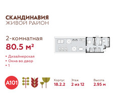 Планировка двухкомнатной(квартира) площадью 80.5 квадратных метров в “ЖК Скандинавия”