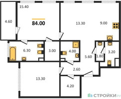 Планировка двухкомнатной(квартира) площадью 84 квадратных метров в “ЖК Sydney City (Сидней Сити)”