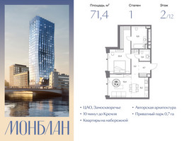 Планировка однокомнатной(квартира) площадью 71.4 квадратных метров в “ЖК Монблан”