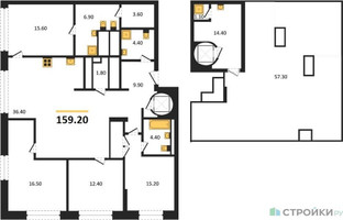 Планировка 4+ комнатной(квартира) площадью 159.2 квадратных метров в “ЖК Ренессанс”