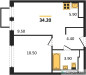 Планировка однокомнатной(квартира) площадью 34.2 квадратных метров в “ЖК Мытищи Парк”