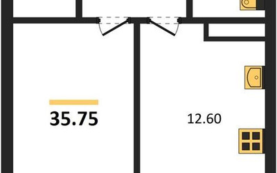 Планировка однокомнатной(квартира) площадью 35.75 квадратных метров в ЖК “ЖК Новотомилино”