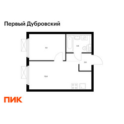 Планировка однокомнатной(квартира) площадью 31.3 квадратных метров в ЖК “ЖК Первый Дубровский”