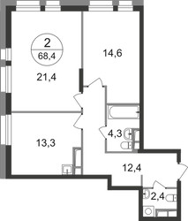 Планировка двухкомнатной(квартира) площадью 68.4 квадратных метров в ЖК “ЖК Первый Московский”