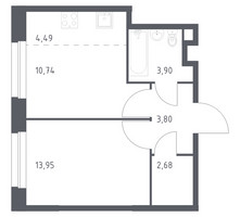 Планировка однокомнатной(квартира) площадью 39.56 квадратных метров в “ЖК ЭкоБунино (Южное Бунино)”