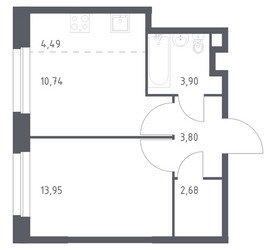 Планировка однокомнатной(квартира) площадью 39.56 квадратных метров в ЖК “ЖК ЭкоБунино (Южное Бунино)”