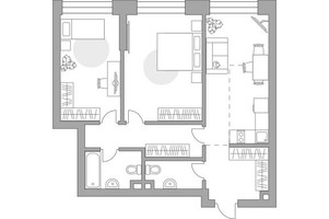 Планировка двухкомнатной(квартира) площадью 68.38 квадратных метров в “ЖК Павелецкая от Гранель”