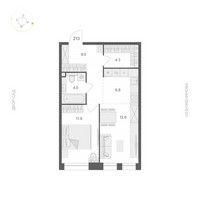 Планировка однокомнатной(квартира) площадью 48.6 квадратных метров в “ЖК АРТЕЛЬ”