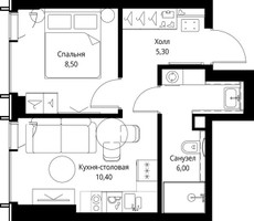 Планировка однокомнатной(квартира) площадью 30.2 квадратных метров в “ЖК Веер”