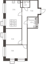 Планировка двухкомнатной(квартира) площадью 71 квадратных метров в ЖК “ЖК Новая Ивантеевка”