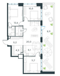 Планировка 4+ комнатной(квартира) площадью 84.6 квадратных метров в ЖК “ЖК Level Южнопортовая”