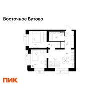 Планировка двухкомнатной(квартира) площадью 46.3 квадратных метров в “ЖК Восточное Бутово”