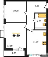 Планировка двухкомнатной(квартира) площадью 49.9 квадратных метров в “ЖК Скандинавия”