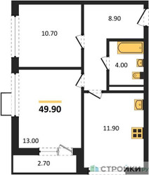 Планировка двухкомнатной(квартира) площадью 49.9 квадратных метров в ЖК “ЖК Скандинавия”
