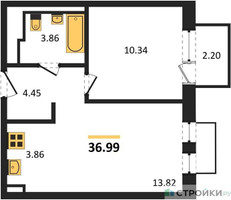 Планировка однокомнатной(квартира) площадью 36.99 квадратных метров в “ЖК Рублевский Квартал”