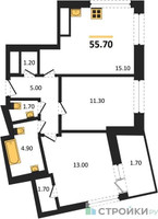 Планировка двухкомнатной(квартира) площадью 55.7 квадратных метров в “ЖК Рассказово”