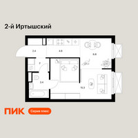 Планировка однокомнатной(квартира) площадью 34.7 квадратных метров в “ЖК 2-й Иртышский”