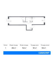 Планировка однокомнатной(квартира) площадью 40.2 квадратных метров в “ЖК Цветочные Поляны”
