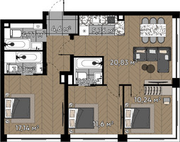Планировка трехкомнатной(квартира) площадью 81.6 квадратных метров в “ЖК Квартал Серебряный бор”