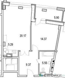 Планировка однокомнатной(апартаменты) площадью 66.61 квадратных метров в ЖК “ЖК Маршал”