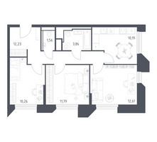 Планировка трехкомнатной(апартаменты) площадью 62.5 квадратных метров в “ЖК Скай Спутник”