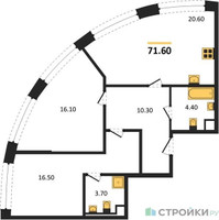Планировка двухкомнатной(квартира) площадью 71.6 квадратных метров в “ЖК Нагатино Ай-Лэнд”