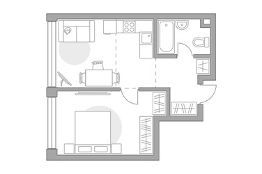 Планировка однокомнатной(квартира) площадью 38.88 квадратных метров в ЖК “ЖК MYPRIORITY Mnevniki (Май Приорити Мневники)”