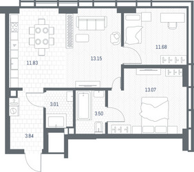 Планировка двухкомнатной(квартира) площадью 60.08 квадратных метров в ЖК “ЖК TATE (Тэйт)”