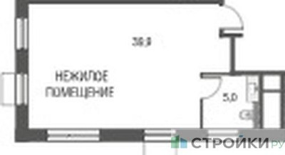 Планировка студии(квартира) площадью 44.9 квадратных метров в ЖК “ЖК Резиденции Архитекторов”