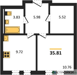 Планировка однокомнатной(квартира) площадью 35.81 квадратных метров в ЖК “ЖК Остафьево”