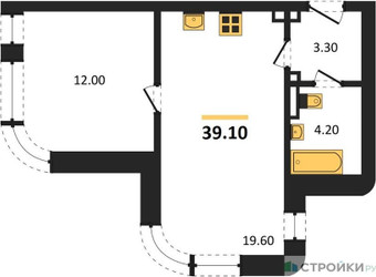 Планировка однокомнатной(квартира) площадью 39.1 квадратных метров в ЖК “ЖК МАРК”
