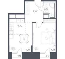 Планировка однокомнатной(апартаменты) площадью 46.05 квадратных метров в “ЖК Скай Спутник”