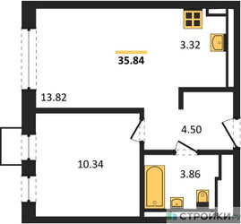 Планировка однокомнатной(квартира) площадью 35.84 квадратных метров в ЖК “ЖК Подольские кварталы”