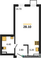 Планировка студии(квартира) площадью 28.1 квадратных метров в “ЖК Деснаречье”