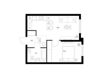Планировка однокомнатной(квартира) площадью 41 квадратных метров в ЖК “ЖК Кронштадтский 9”